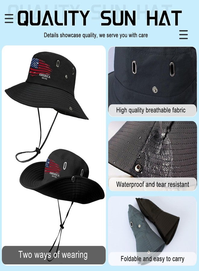 viofre Bucket Sun Hats for Men Women Woman Bucket Hat Wide Brim Fishing Hiking Hats for Men Sun Hat Large Summer Beach Hat Mens for Outdoor Safari American Flag Waterproof Garden Cap UPF 50+ Uv Protection - Image 2